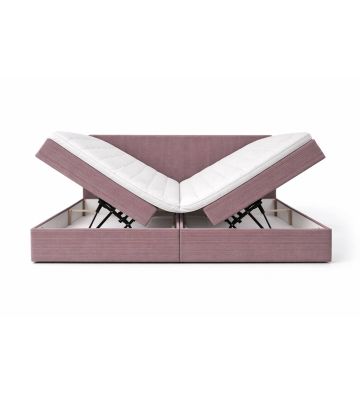 Łóżko kontynentalne z dwoma pojemnikami, materacem i topperem Soho 120x200 Sztruks Różowe