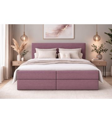Łóżko kontynentalne z dwoma pojemnikami, materacem i topperem Soho 120x200 Sztruks Różowe