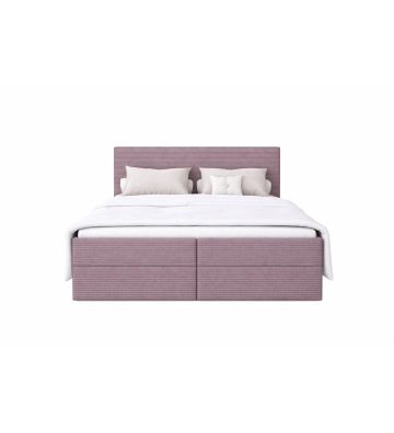 Łóżko kontynentalne z dwoma pojemnikami, materacem i topperem Soho 140x200 Sztruks Różowe