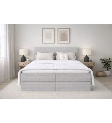 Łóżko kontynentalne z dwoma pojemnikami, materacem i topperem Soho 180x200 Sztruks Szare