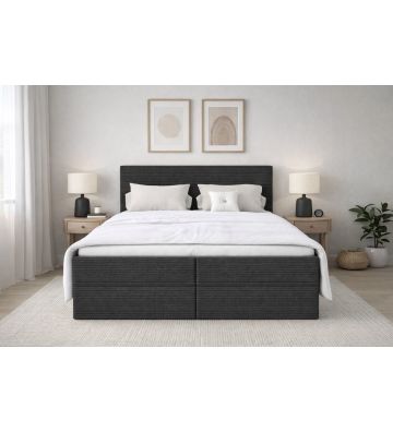 Łóżko kontynentalne z dwoma pojemnikami, materacem i topperem Soho 200x200 Sztruks Grafitowe