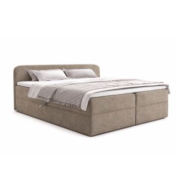Łóżko kontynentalne z dwoma pojemnikami, materacem i topperem Malaga 180x200 Boucla Ciemny Beż