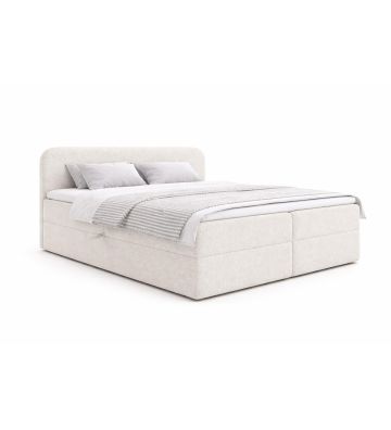 Łóżko kontynentalne z dwoma pojemnikami, materacem i topperem Malaga 120x200 Boucla Białe