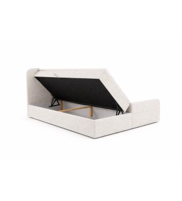 Łóżko kontynentalne z dwoma pojemnikami, materacem i topperem Malaga 120x200 Boucla Białe