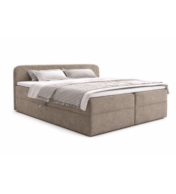 Łóżko kontynentalne z dwoma pojemnikami, materacem i topperem Malaga 140x200 Boucla Ciemny Beż