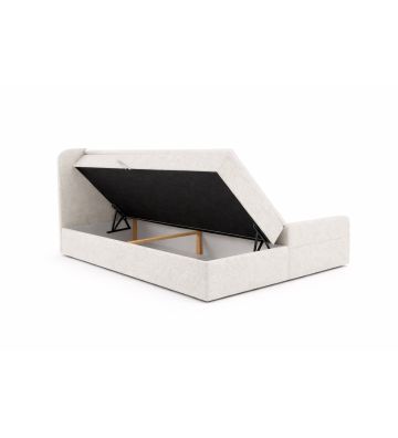 Łóżko kontynentalne z dwoma pojemnikami, materacem i topperem Malaga 200x200 Boucla Białe