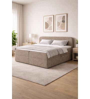 Łóżko kontynentalne z dwoma pojemnikami, materacem i topperem Malaga 200x200 Boucla Ciemny Beż