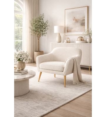 Fotel Livo boucle ze złotymi nóżkami – fotel skandynawski do salonu i sypialni biały