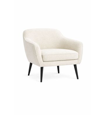 Fotel Livo boucle ze złotymi nóżkami – fotel skandynawski do salonu i sypialni biały