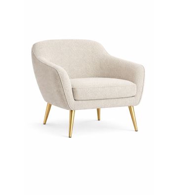 Fotel Livo boucle ze złotymi nóżkami – fotel skandynawski do salonu i sypialni beżowy