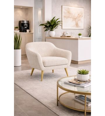 Fotel Livo boucle ze złotymi nóżkami – fotel skandynawski do salonu i sypialni beżowy