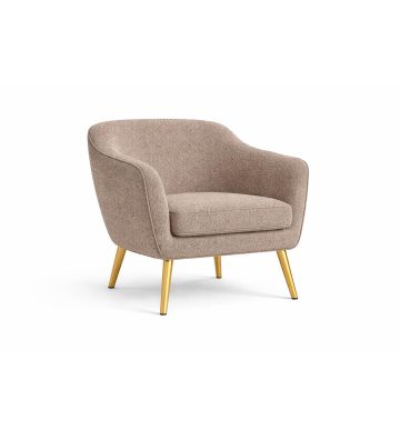 Fotel Livo boucle ze złotymi nóżkami – fotel skandynawski do salonu i sypialni ciemny beż