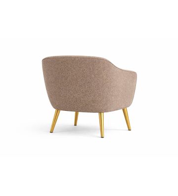 Fotel Livo boucle ze złotymi nóżkami – fotel skandynawski do salonu i sypialni ciemny beż