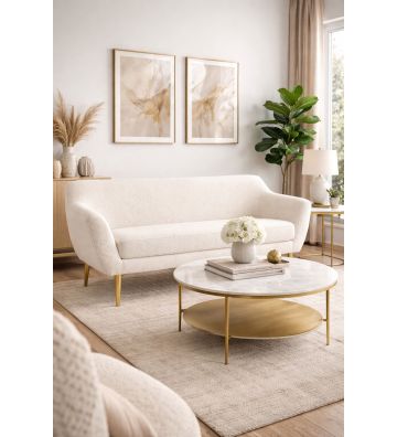 Sofa dwuosobowa Livo boucle – nowoczesna sofa do salonu i sypialni biała