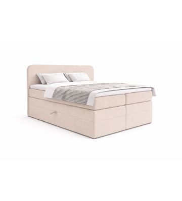 Łóżko kontynentalne z dwoma pojemnikami, materacem i topperem Malaga Duo140x200 Boucla Beżowe