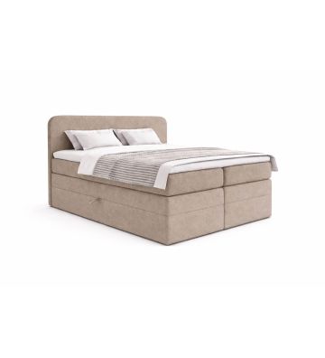 Łóżko kontynentalne z dwoma pojemnikami, materacem i topperem Malaga Duo 140x200 Boucla Ciemny beż