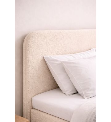 Łóżko kontynentalne z dwoma pojemnikami, materacem i topperem Malaga Duo160x200 Boucla Beżowe