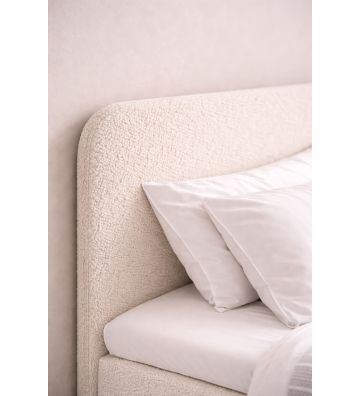 Łóżko kontynentalne z dwoma pojemnikami, materacem i topperem Malaga Duo 160x200 Boucla Białe