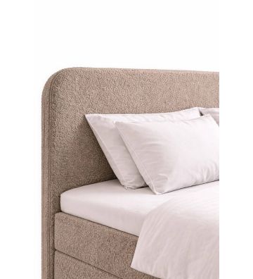 Łóżko kontynentalne z dwoma pojemnikami, materacem i topperem Malaga Duo 160x200 Boucla Ciemny beż