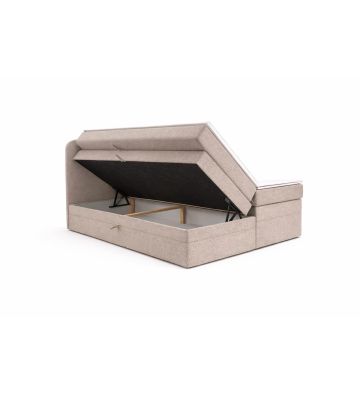 Łóżko kontynentalne z dwoma pojemnikami, materacem i topperem Malaga Duo 160x200 Boucla Ciemny beż