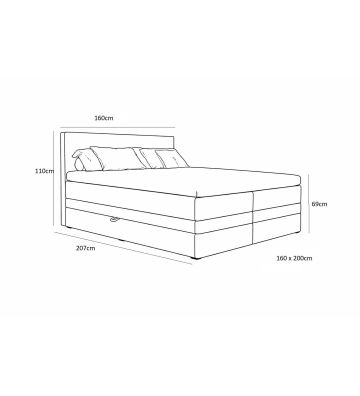 Łóżko kontynentalne, z podwójnym materacem i topperem Soho Duo160x200 Sztruks Szare