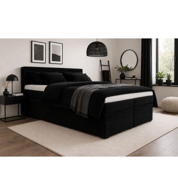 Łóżko kontynentalne, z podwójnym materacem i topperem Soho Duo 160x200 Sztruks Czarne