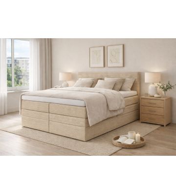 Łóżko kontynentalne, z podwójnym materacem i topperem Soho Duo 180x200 Sztruks Beżowe