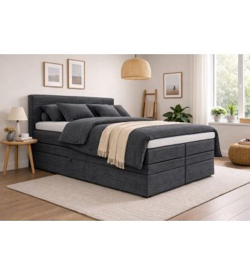 Łóżko kontynentalne, z podwójnym materacem i topperem Soho Duo 180x200 Sztruks Grafitowe