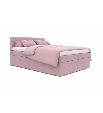 Łóżko kontynentalne, z podwójnym materacem i topperem Soho Duo 180x200 Sztruks Różowe