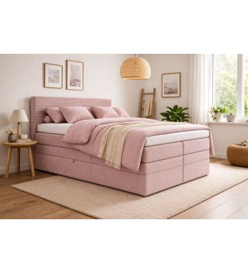 Łóżko kontynentalne, z podwójnym materacem i topperem Soho Duo 180x200 Sztruks Różowe