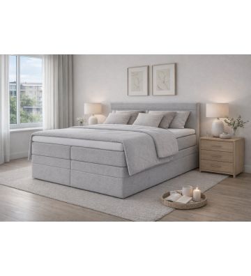 Łóżko kontynentalne, z podwójnym materacem i topperem Soho Duo 200x200 Sztruks Szare